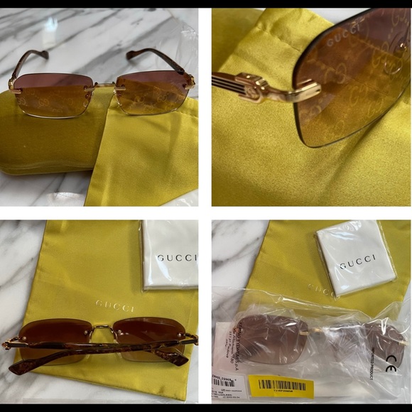 GUCCI VERY COOL ,UNISEX WITH LOGO “ GG” ON RIMLESS RECTANGULAR SUNGLASSES - Picture 3 of 16